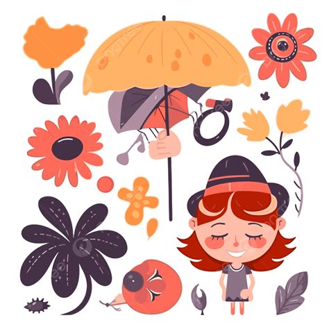 Adaptability Clipart Girl And Flowers Vector Illustration Set Cartoon ...