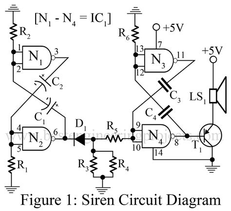 Simple Siren Circuit using CD7400 - Engineering Projects