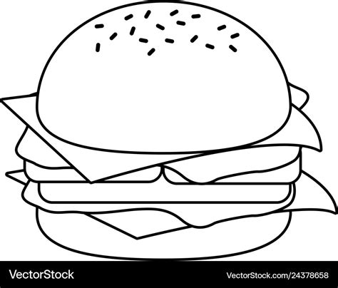 Burger fast food cartoon in black and white Vector Image