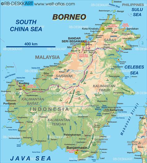 Map of Borneo (Indonesia, Malaysia, Brunei) Would love to see the beautiful nature ...