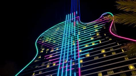 Hard Rock opens neon, guitar-shaped hotel in Florida