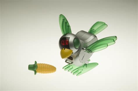 Robot bird, Chirpy Chi interactive pet, silver metal with green wings ...