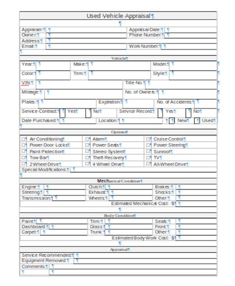 FREE 8+ Sample Vehicle Appraisal Forms in PDF | MS Word