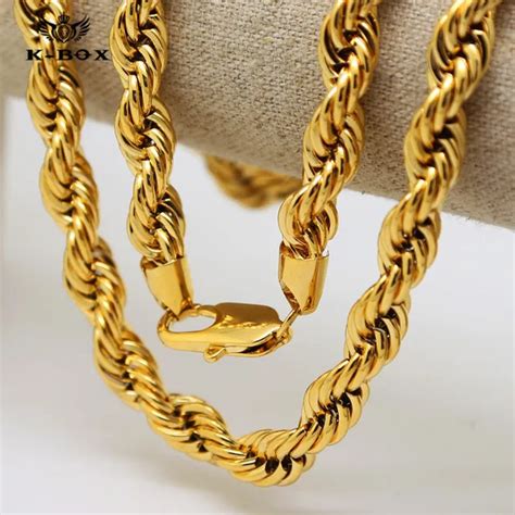 Mens 6mm/10mm Thick 30" Long Solid Rope Chain 24K Yellow Golden Twisted Long Heavy Dookie ...