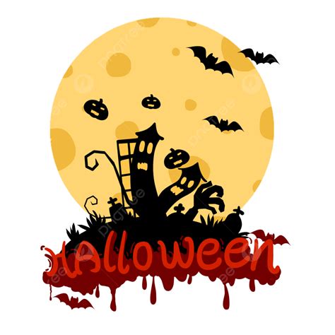 Halloween Big Moon Building Silhouette, Halloween, Big Moon, Building PNG Transparent Clipart ...