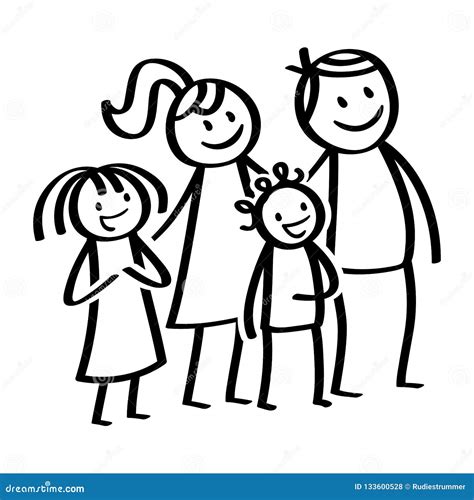 Happy Family, Stick Figures, Smiling Parents with Happy Children ...