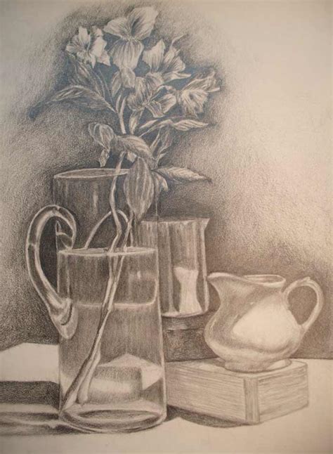 Still-life with glass pitcher and flowers - Drawing Academy | Drawing Academy