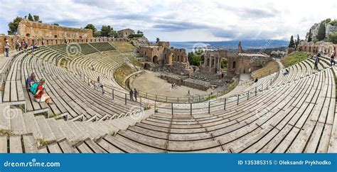 Ruins of Ancient Greek Theater in Taormina, Sicily, Italy Editorial Image - Image of antique ...