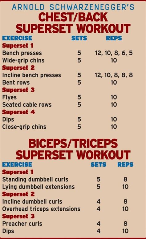 Arnold's superset workouts | Arnold schwarzenegger workout, Arnold ...