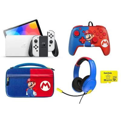 Nintendo Switch OLED Mario Bundle + Headset + Wired Controller + Case ...