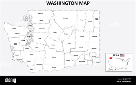 Washington Map. State and district map of Washington. Administrative ...