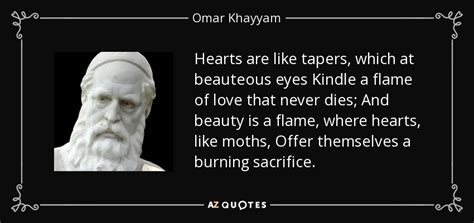 Omar Khayyam quote: Hearts are like tapers, which at beauteous eyes ...