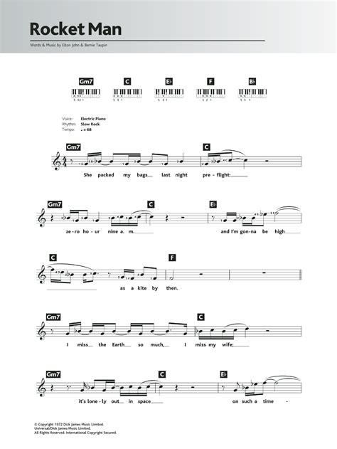 Rocket Man by Elton John Sheet Music for Piano Chords/Lyrics at Sheet Music Direct