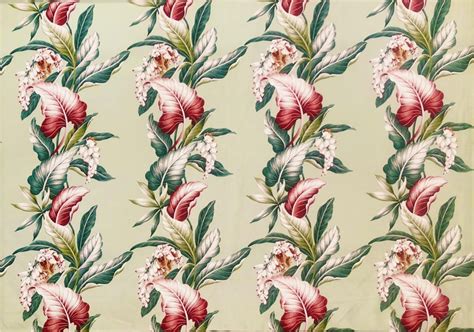 Mid Century Style Trendtex Cotton Fabric with Tropical Flower and Leaf ...