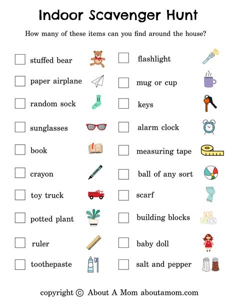 Free Printable Indoor Scavenger Hunt