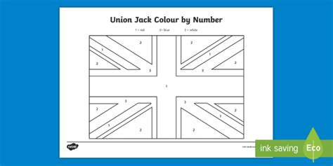 Union Jack Flag Color by Number Worksheets (Teacher-Made)