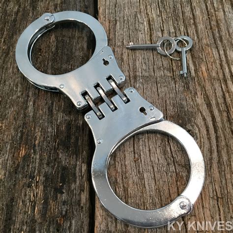 Professional Double Lock Chrome Steel Hinged Police Handcuffs w/ Keys Real 531 | eBay