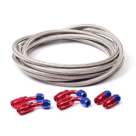 6AN 12Ft Stainless Steel Braided Fuel Line + 6Pc Swivel Fitting Hose ...