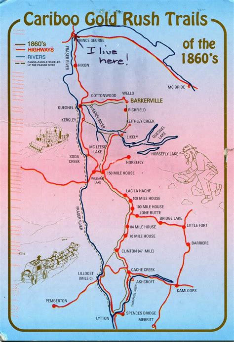 Cariboo Trail Map - Fraser River Cariboo Goldrush Quesnel, Williams ...