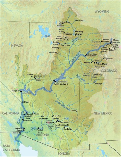 Map of the Major Dams along the Colorado River and its Tributaries.[871x1130] : MapPorn