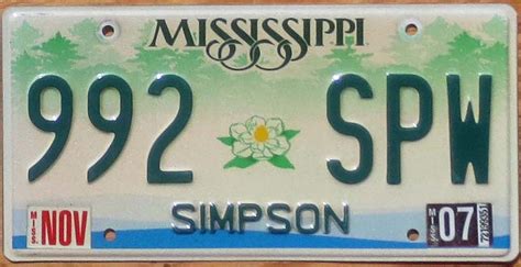 2007 Mississippi vg | Automobile License Plate Store: Collectible ...