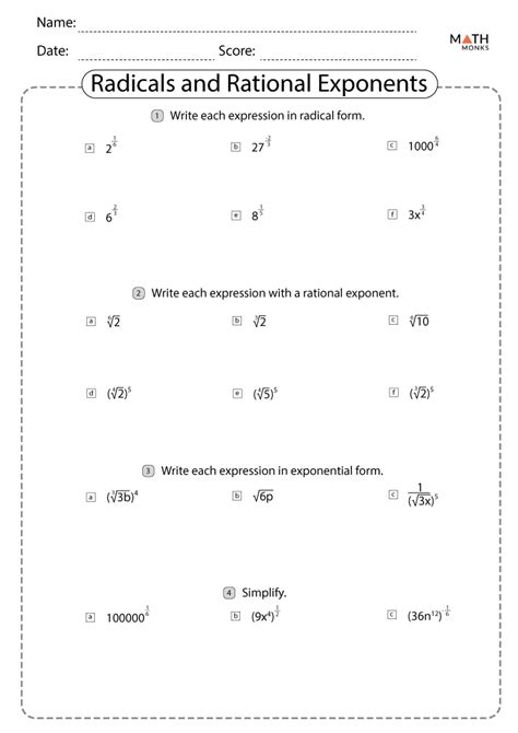 Radicals and Rational Exponents Worksheets - Math Monks