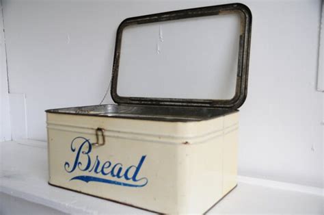 Vintage Metal Tin Bread Box with Glass Top circa 1920