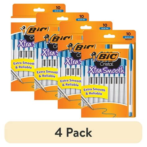 (4 pack) BIC Cristal Xtra Smooth Stic Ball Pens, 1.0 mm, Blue Ink, Pack ...