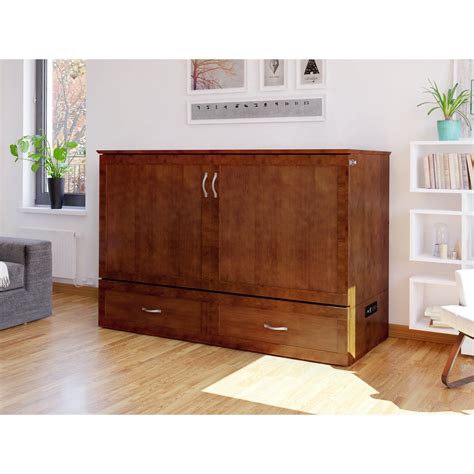 Hamilton Murphy Bed Chest Queen Walnut with Charging Station - Walmart.com | Murphy bed, Solid ...