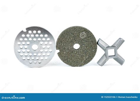 Meat Grinder Grate, Knife And Sharpening Stone Stock Photo - Image of ...