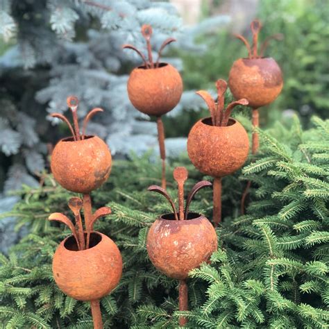 Rusty Flowers Set of 6, Metal Garden Decor, 6 Rusty Flowers Garden ...