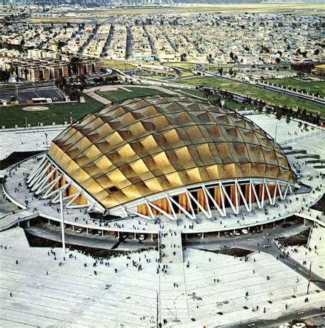 Palacio de los Deportes, a sports arena with a copper-plated roof in Mexico City, built in 1966 ...