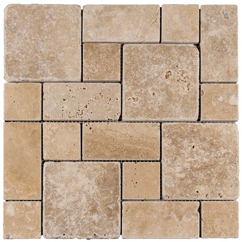 Walnut Travertine Mosaic Tile Mini Roman Pattern - Tumbled – DW TILE & STONE