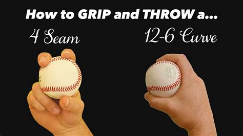 Baseball Pitching Grips - How to throw a 4 seam fastball & 12-6 Curveball - YouTube