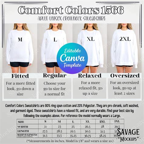 Comfort Colors 1566 Size Chart Comfort Colors Sweatshirt Mockup Size Chart Mockup Sweatshirt ...