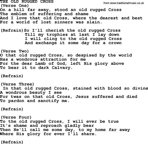 The Old Rugged Cross Lyrics Printable