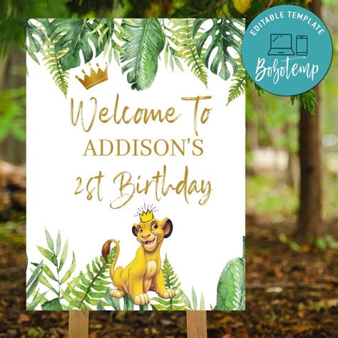 Printable Simba Lion King Birthday Party Yard Sign DIY | Bobotemp