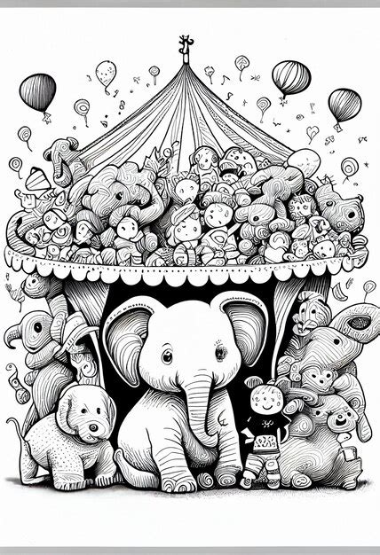 Premium AI Image | there is a drawing of a circus with a circus tent and animals generative ai