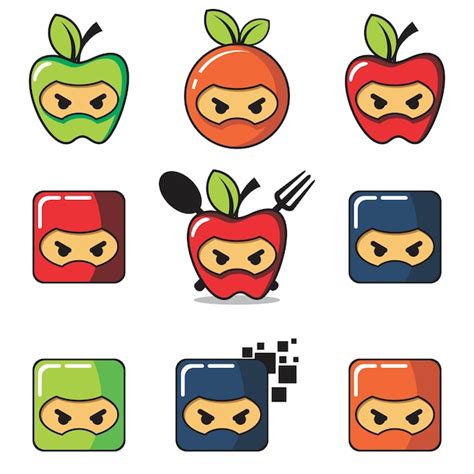 Premium Vector | Fruit ninja logo set