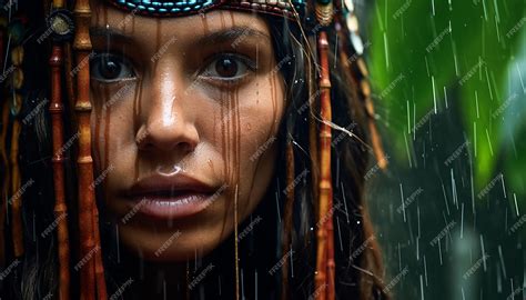 Premium AI Image | Close up Portrait of an amazon woman under a waterfall in Amazon Rainforest