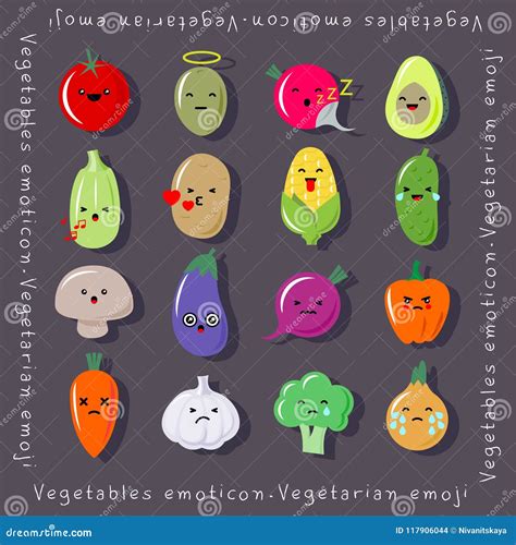 Vegetables Kawaii Emoji Illustration. Cute Japanese Emoticons. Vegan ...