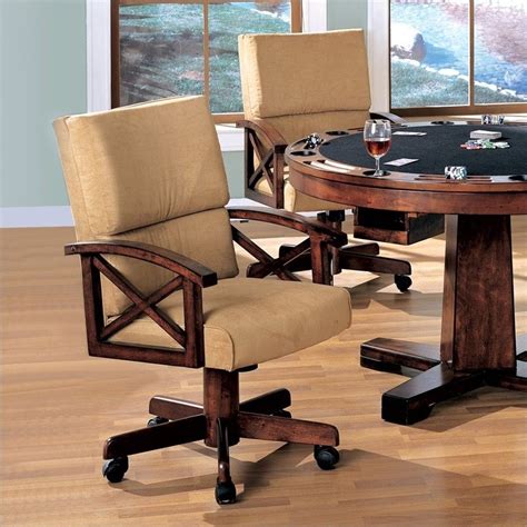 Coaster Marietta Upholstered Arm Game w/Casters Dark Oak (Set Poker Table Chair | eBay