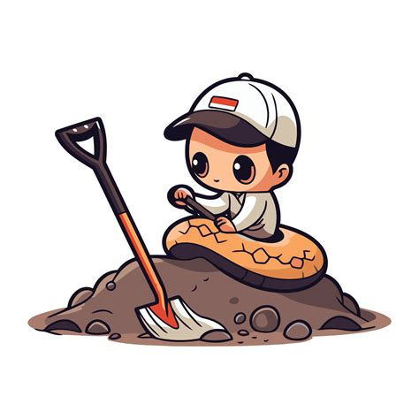 Cute boy digging a hole in the ground. Vector illustration. 32923603 ...