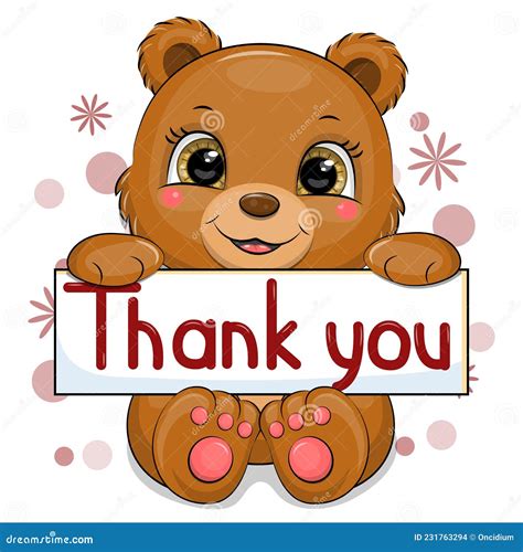 Cute Cartoon Brown Bear with Thank You Banner. Stock Illustration ...