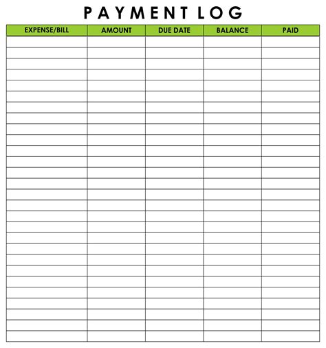 Payment Log Sheet Template - 10 Free PDF Printables | Printablee