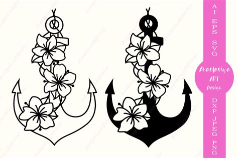 Anchor svg cut file, Floral anchor monogram silhouette svg (558261) | Cut Files | Design Bundles