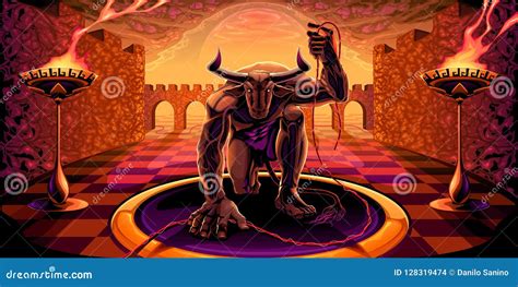 Minotaur in the Labyrinth with a Filament in His Hand Stock Vector ...