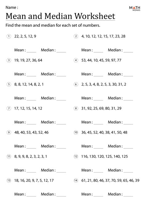 Mean Median And Mode Worksheets - Printable Word Searches