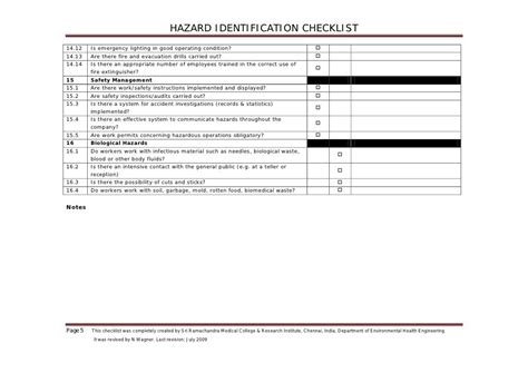 Hazard identification checklist