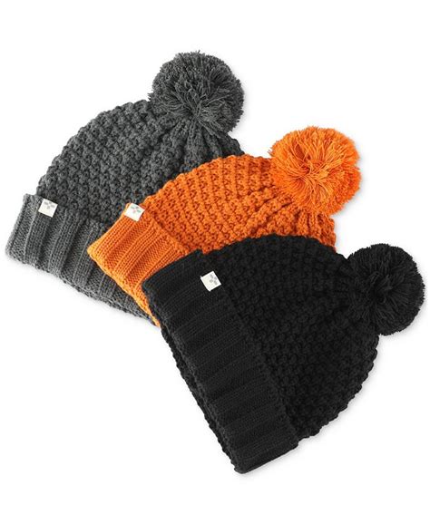 Sun + Stone Men's Textured-Knit Cuffed Pom-Pom Beanies, Created for Macy's - Macy's